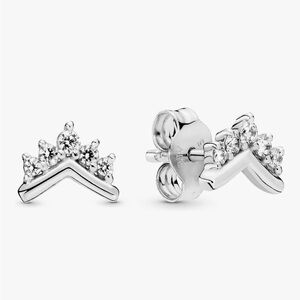 CZ Tiara / Wishbone Stud Earrings | Sterling Silver Look | Brand